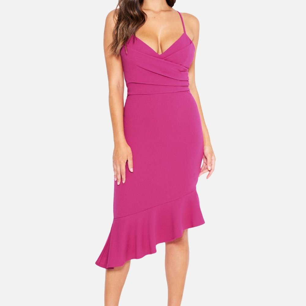 Bebe Hot Pink Asymmetrical Dress Size L - Picture 1 of 10